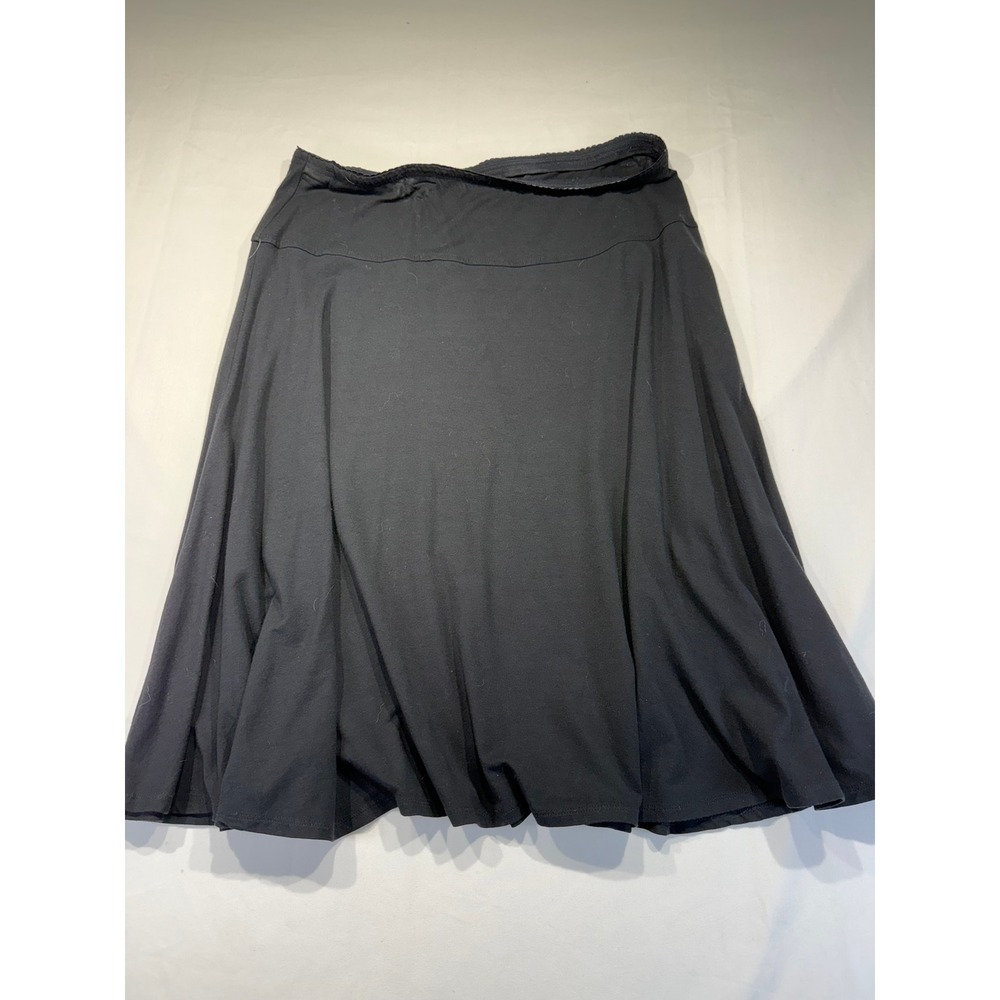 J. Jill Black Stretch A-Line Midi Skirt Lace Trim Waist Size Large